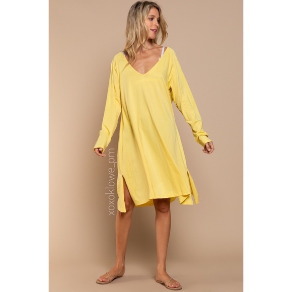 LAST ONE POL Yellow Lightweight Sweatshirt Midi Dress Oversized - Picture 1 of 8